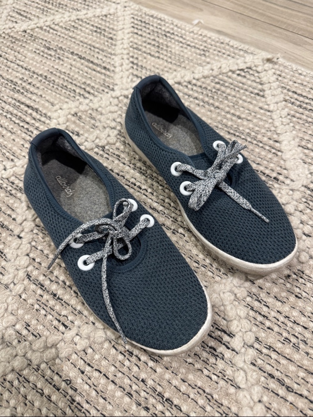 allbirds Tree Skipper Navy Knit Lace-Up Sneakers with Gray Laces